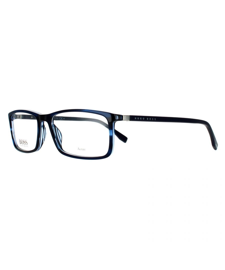Hugo Boss Rectangular Mens Blue Horn Glasses Frames - One Size